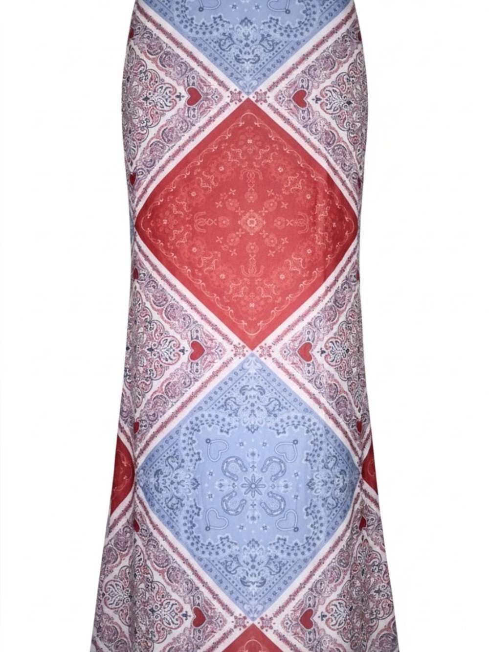 NWT See You Monday Medium Patchwork Bandana Print Maxi Skirt Red White Blue Boho